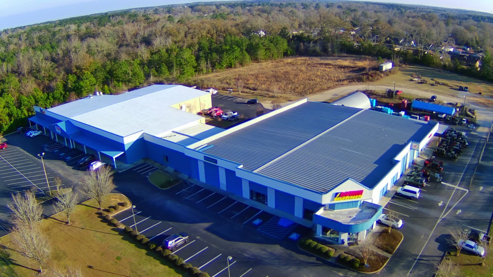 The Dothan Powersports building and lot on Ross Clark Circle from the air
