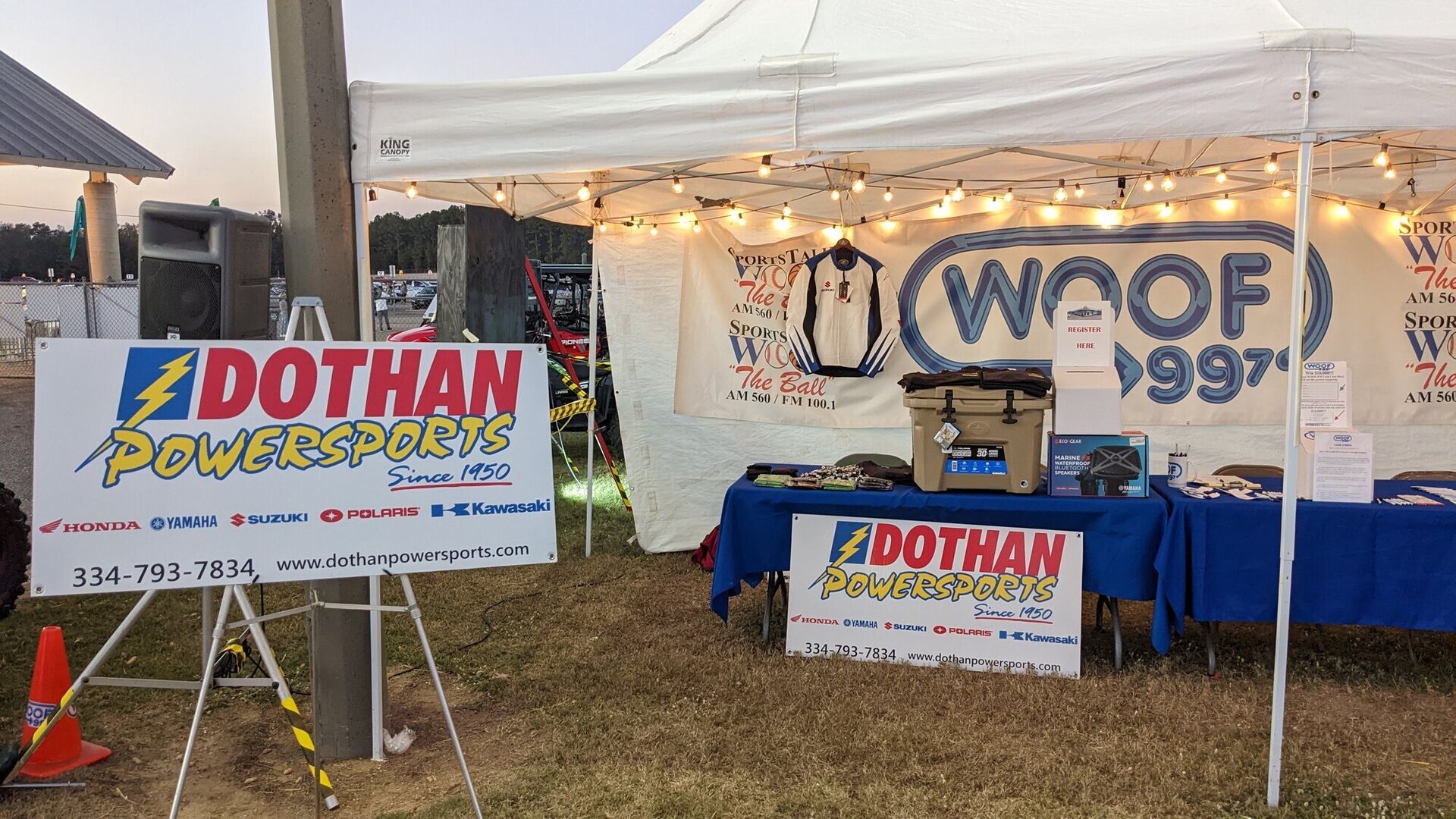 The dealership tent at an off-site event