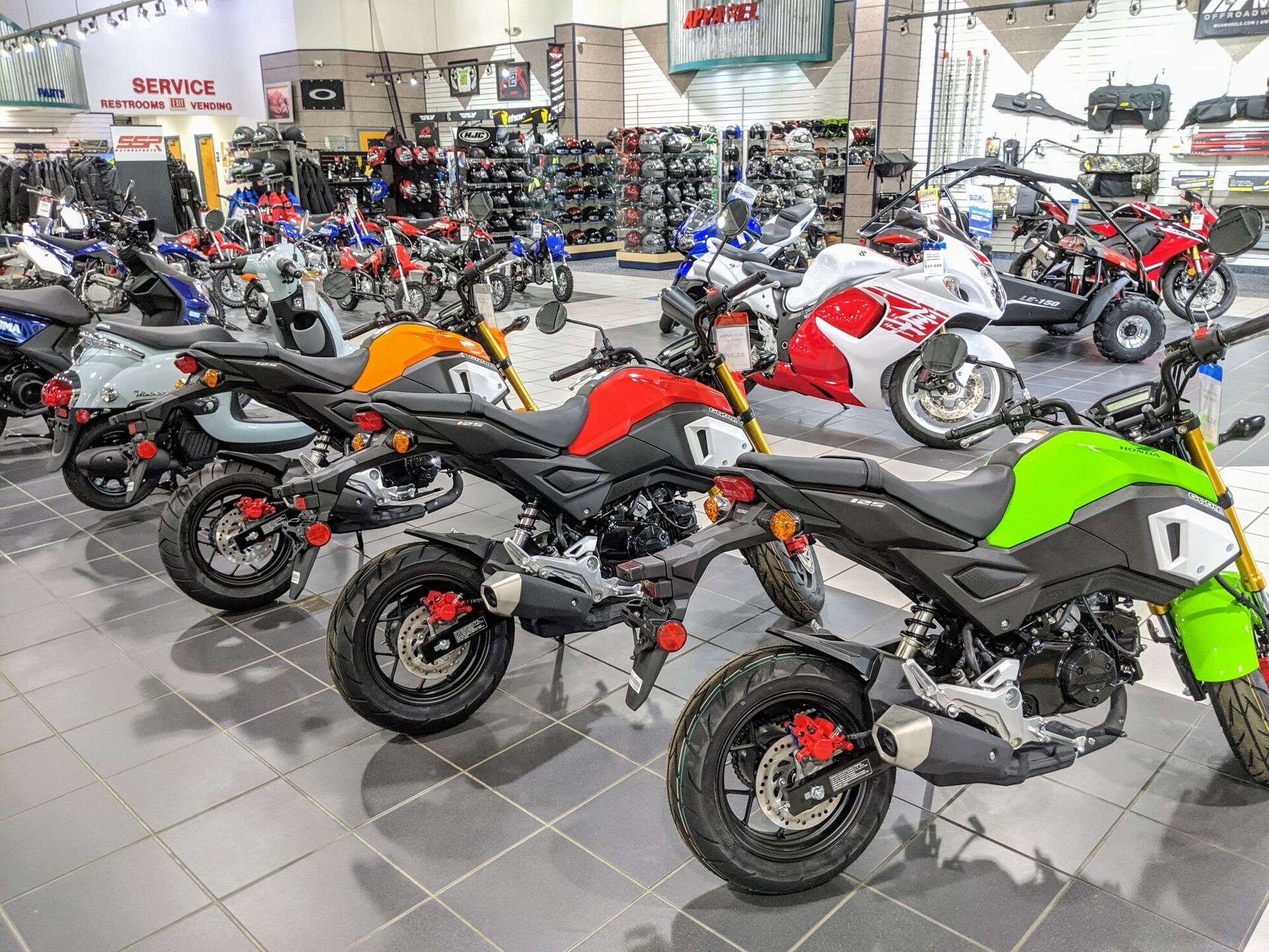 The showroom floor with the apparel wall behind